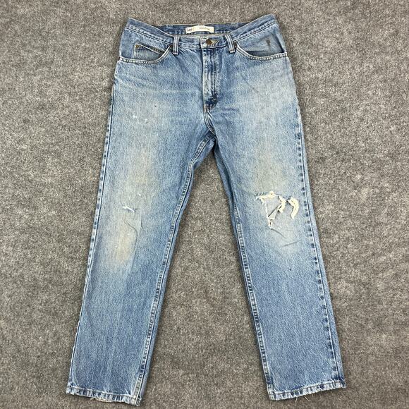 Lee Jeans Mens Size34 Regular Fit Light Wash Distressed StraightLeg DenimVintage - Picture 1 of 9